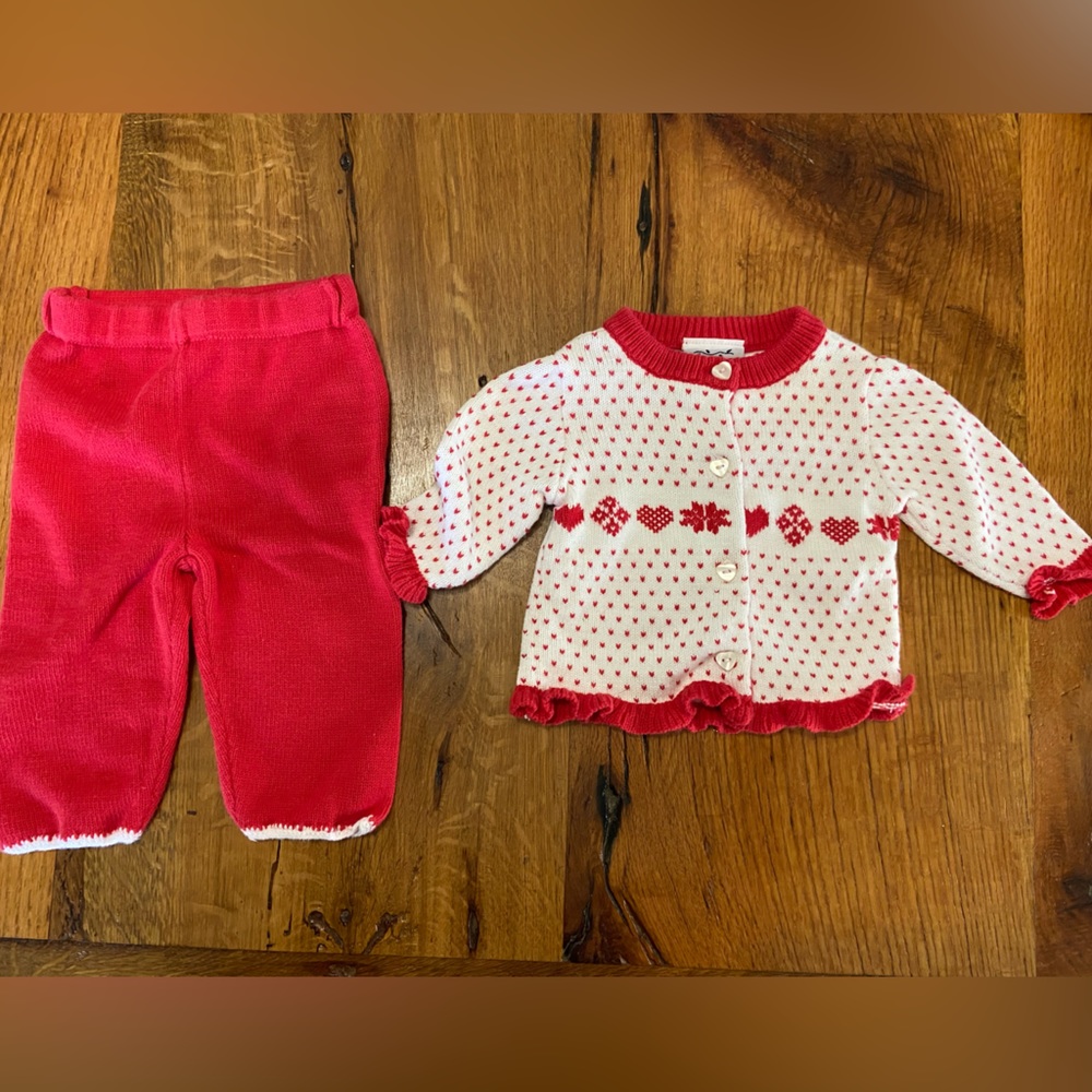 New Potatoes Baby Girl 100% Cotton Adorable Red & White Matching Set, 6 Months